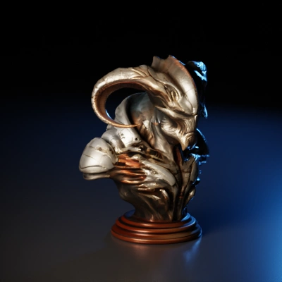 Demonic humanoid creature with intricate armor and massive horns.