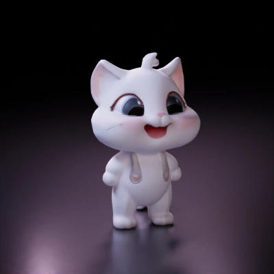 Cute anthropomorphic cat, animated.