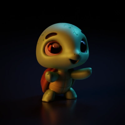 Cute cartoon baby turtle with big eyes.