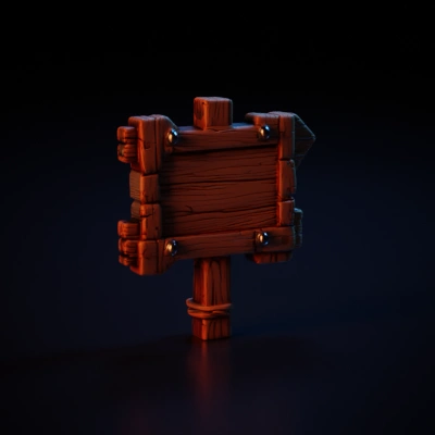 Stylized Wooden signpost made of planks with bolts.