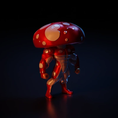 Muscular humanoid mushroom head with white spots.