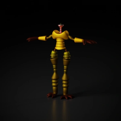 Mechanoid character with segmented limbs, one large eye.