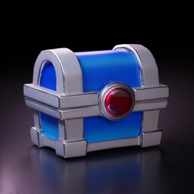 Treasure chest with central gem, stylized design.