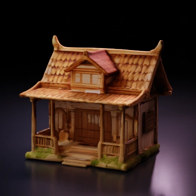 Traditional wooden Japanese house model, detailed craftsmanship.