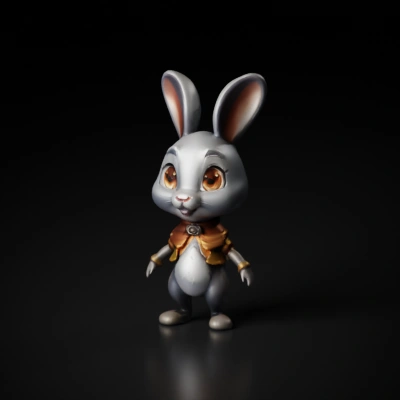 Cute anthropomorphic rabbit character, adventurer's outfit, big ears.