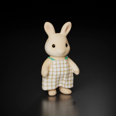 Anthropomorphic bunny with a checkered dress.