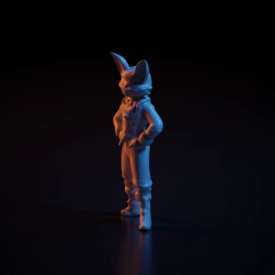 Cat in formal attire, anthropomorphic stance. character, complex geometry