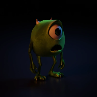 Cyclopean green creature, humanoid, animated character.