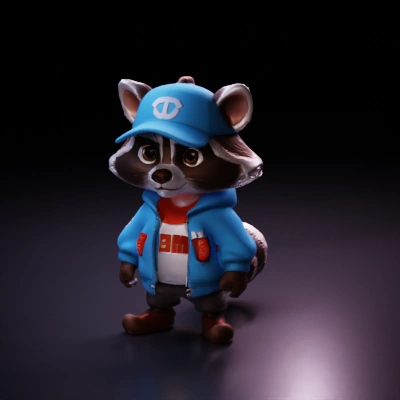 Anthropomorphic raccoon, cartoon style, wearing casual clothes.