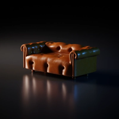 Back view of a leather sofa with a tufted backrest.