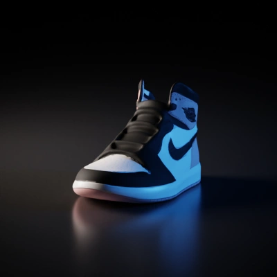 Basketball sneaker, high-top, Nike logo, stylish.