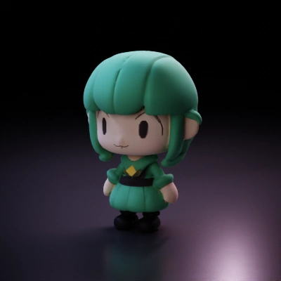 Chibi-style cartoon character, simplistic design.