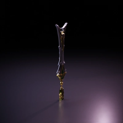 Ornate fantasy sword with intricate design, fierce appearance.