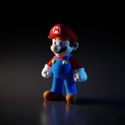 Cartoonish plumber character in iconic blue overalls, red hat. super mary