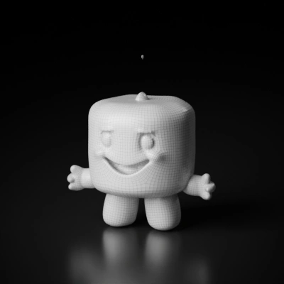 Adorable marshmallow-like character with a candle on top. symmetric geometry. character. smooth edges. simple geometry.