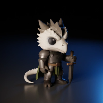 Armored dragon character holding a sword.