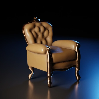 Luxurious antique armchair with shoulder studs and ornate pattern, leather upholstery.