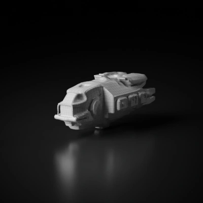 Futuristic orange armored spaceship, heavy artillery.