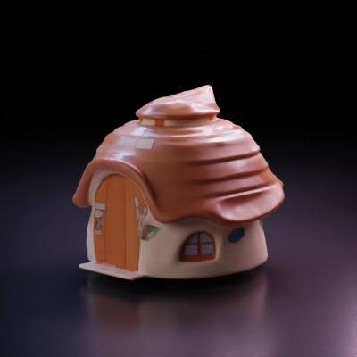 Fantasy mushroom-shaped house, cartoon style.