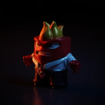 Angry animated character with fire on its head.