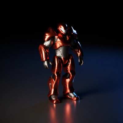 Heavy armored exosuit, futuristic combat design, humanoid form.