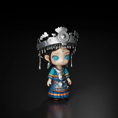 Cute character in traditional attire.