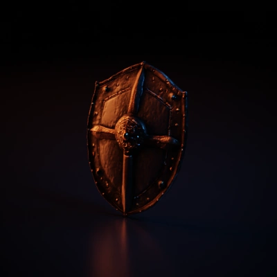 Medieval shield with central embossed emblem.