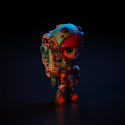 Chibi astronaut with oversized helmet and gloves.