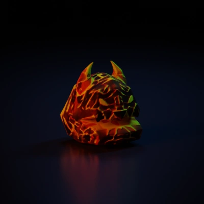 Cartoonish lava monster head, menacing expression.
