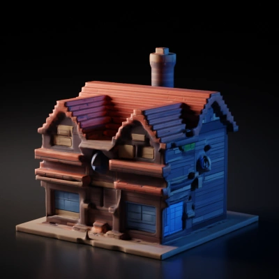 Pixel art house with multiple stories.