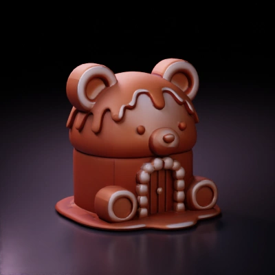 Chocolate bear-shaped house.