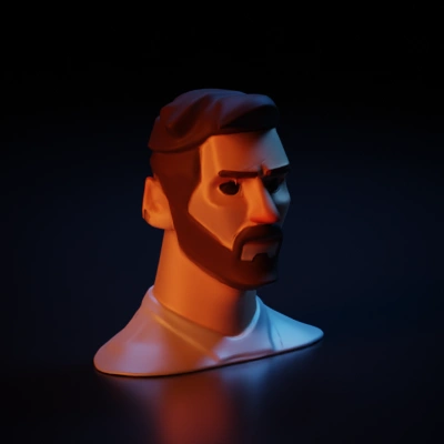 Stylized bearded male character, polygonal.