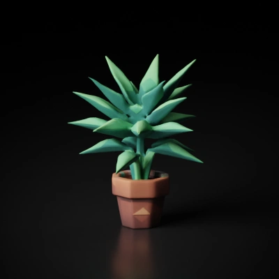 Low-polygon potted plant with geometric leaves, video game style. low-poly
