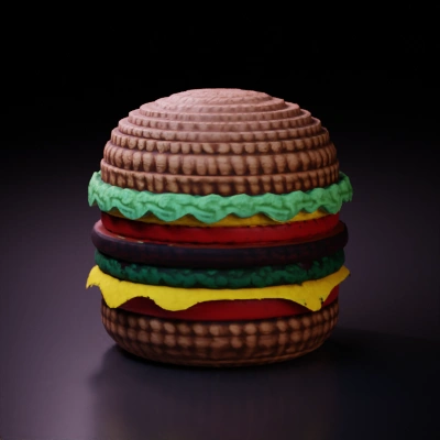 Crocheted hamburger toy.