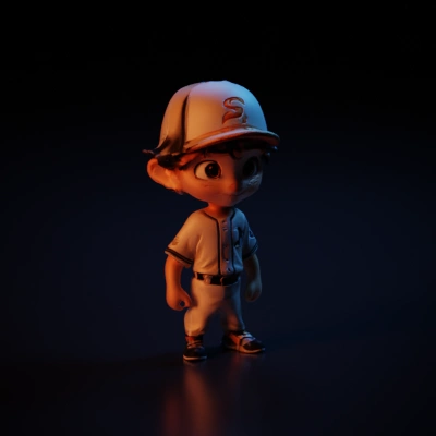 Young baseball player character, animated style.