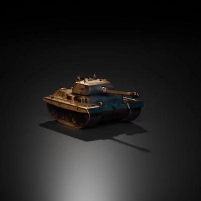 Heavy military tank with mounted cannon.