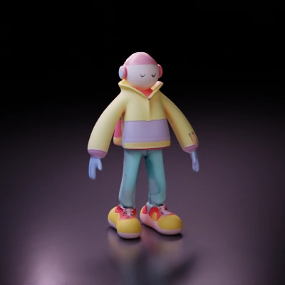 Stylized human character, casual attire.