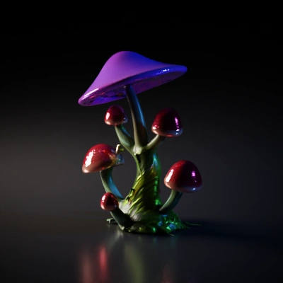 Mushrooms with intricate details and design flourish.