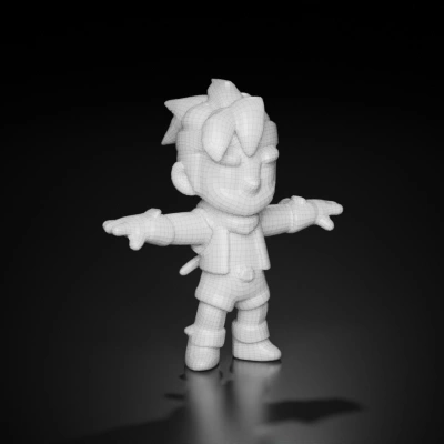 Cartoon adventurer character with red headband and armored gloves. symmetric geometry. character. smooth edges. simple geometry. game-ready.