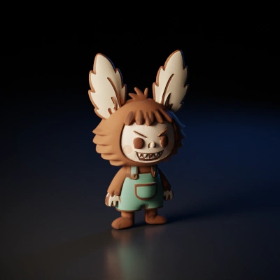 Cartoon character with antlers in overalls.