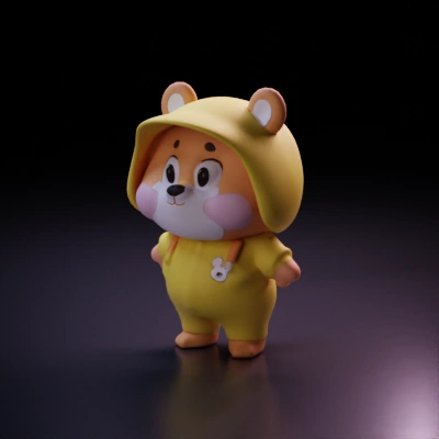 Cute teddy bear in a hoodie, cartoon character. holding a gatling gun