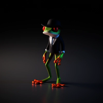 Frog character in a suit 
, anthropomorphicю.