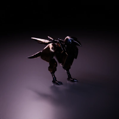 Mechanical bird-like robot with articulated joints.