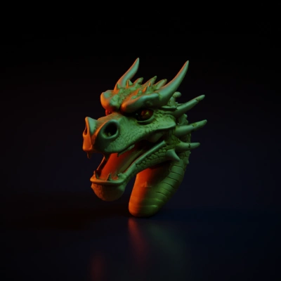 Dragon head with intricate scales. red and black colour
