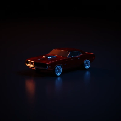 Classic muscle car, retro design, two-door coupe.