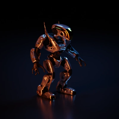 Robot with advanced armor and mechanical arms.