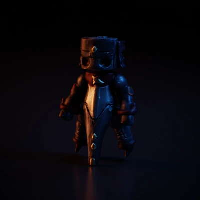 Robot toy with star emblem, articulated limbs.