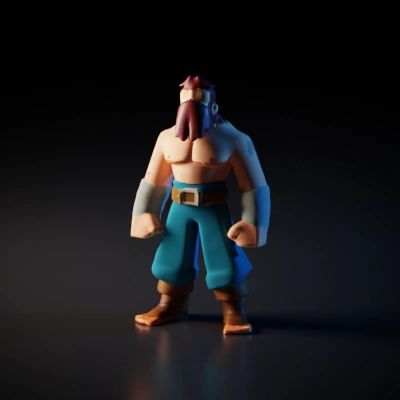 Muscular bearded man, cartoon style, game character.