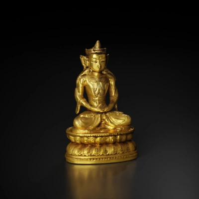 Sitting Buddha statue, serene and meditative pose.