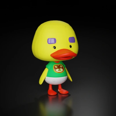 Cartoonish duck character with large head.